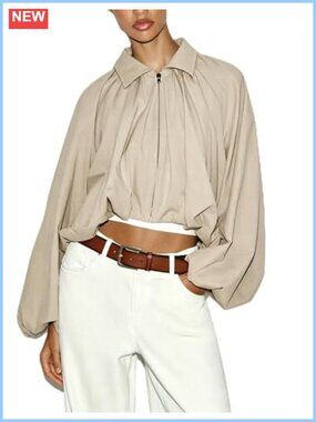 Women's Cropped Bubble Bomber Jacket Zip Up Casual Fall Outerwear